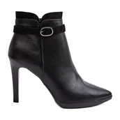 Botki damskie - Sergio Leone Damskie Botki Na Szpilce Z Klamrą Ocieplane Czarne Aesha - miniaturka - grafika 1