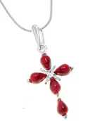 Biżuteria religijna - Srebrny krzyżyk z koralem - miniaturka - grafika 1