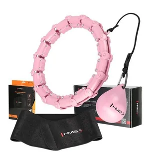 ZESTAW HULA HOP HHW02 LIGHT PINK Z WYPUSTKAMI I OBCIĄŻNIKIEM HMS + PAS BR163 BLACK - Pozostały sprzęt i akcesoria do ćwiczeń - miniaturka - grafika 1
