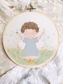 Pamiątka Chrztu Świętego - Ręcznie malowany obrazek z aniołkiem dla dziecka - miniaturka - grafika 1