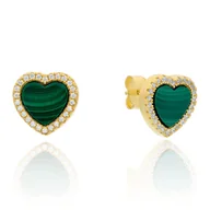 Kolczyki - Srebrne pozłacane kolczyki serca z malachitem sztyfty pr. 925 - miniaturka - grafika 1