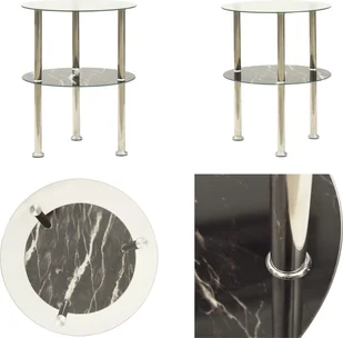 vidaXL Stolik boczny z 2 półkami przezroczyste i czarne szkło hartowane 38 cm - Stolik kawowy - Stoliki kawowe - Stolik sofowy - Stoliki sofowe - Ławy i stoliki kawowe - miniaturka - grafika 1