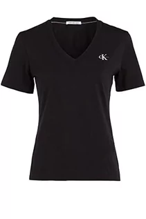 Koszulki i topy damskie - Calvin Klein Damska koszulka Micro Monologo Slim V-Neck S/S Knit Tops, Ck Black, 3XL, Ck czarny, 3XL - grafika 1