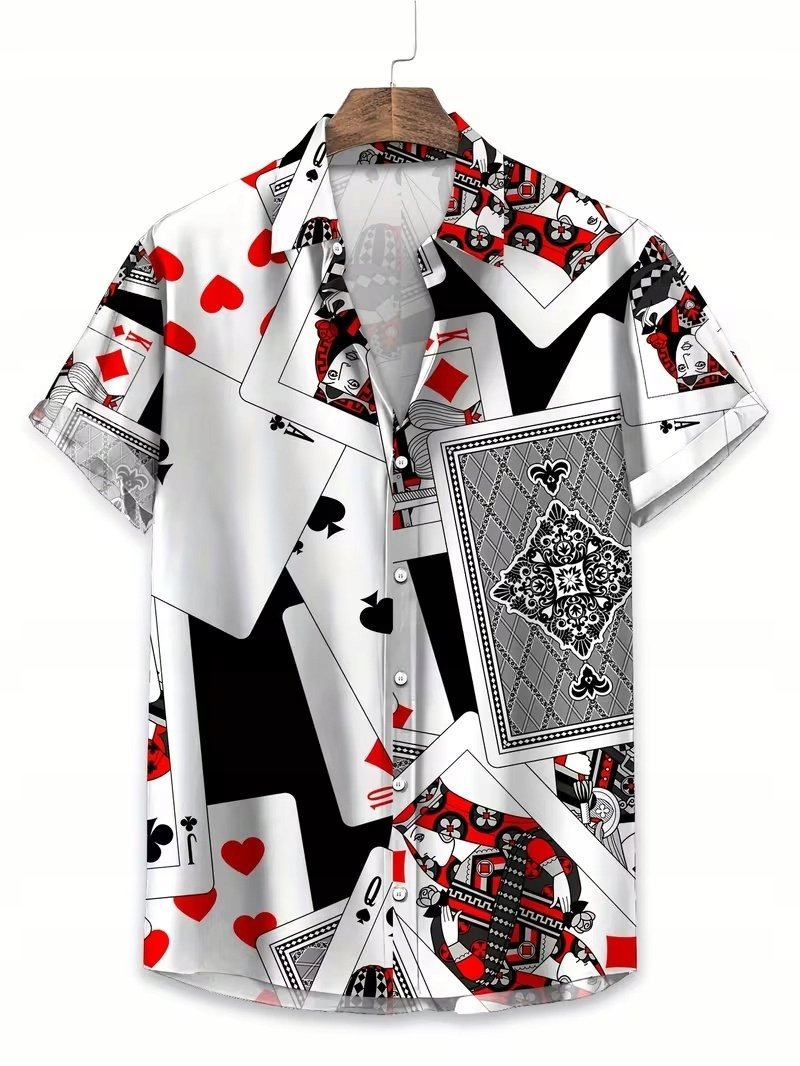 KOSZULA MĘSKA KRÓTKI RĘKAW KARTY POKER CASINO LETNIA HAWAJSKA NA PLAŻĘ L
