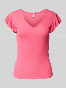 T-shirt o kroju slim fit z prążkowaniem model ‘BELIA’ - Koszulki i topy damskie - miniaturka - grafika 1
