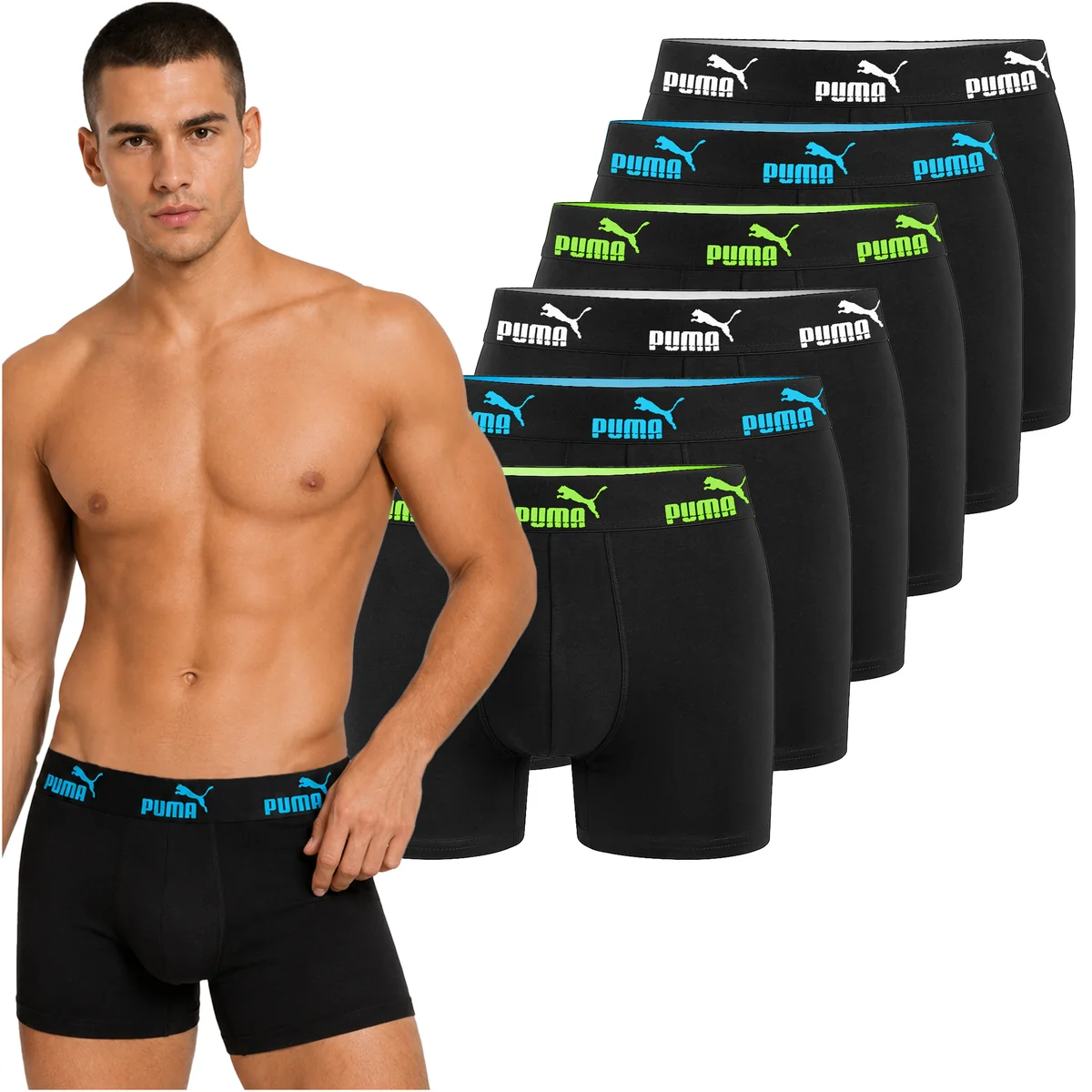 Puma Bokserki Męskie 6 sztuk Majtki Bawełna Black Mix Logo Rozmiar XXL