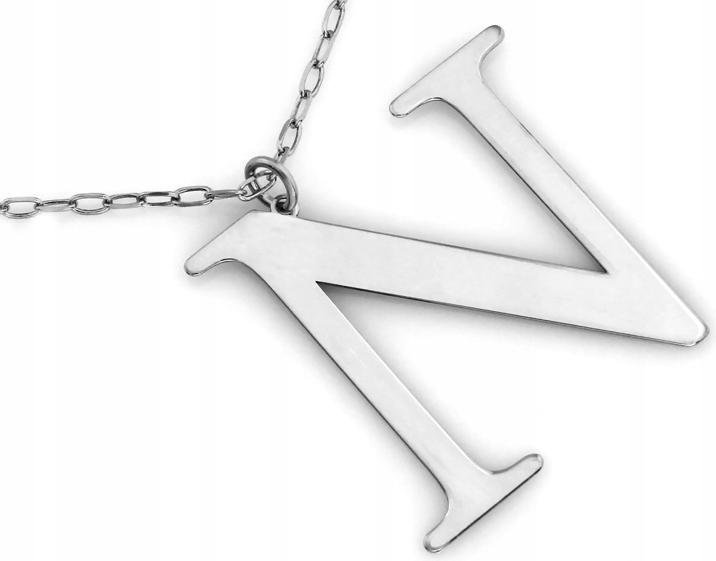 Naszyjnik srebrny 925 z dużą gładką literą N celebrytka 48 dł litera N s