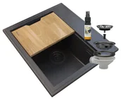 Zlewozmywaki - Granitan Foxal Granit Zlewozmywak Granitowy Syfon Czarny - miniaturka - grafika 1