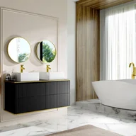 Szafki łazienkowe - Szafka pod umywalkę wisząca ryflowana ze złotą listwą - Czarny - 120 cm - KELIZA - miniaturka - grafika 1