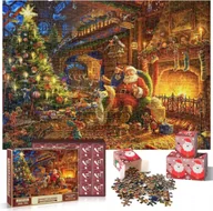 Ozdoby bożonarodzeniowe - Kalendarz adwentowy puzzle świąteczne Mikołaj przy kominku 1008 elementów - miniaturka - grafika 1
