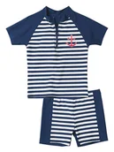 Kąpielówki dla chłopców - Playshoes 2-częściowy zestaw kąpielowy "Maritime" w kolorze biało-granatowym - miniaturka - grafika 1