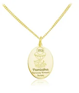 Biżuteria religijna - Srebrny naszyjnik - Medalik - Pamiątka I Komunii Świętej - 24k złocenie - miniaturka - grafika 1