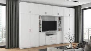 Meblościanka biała do salonu 380 cm szafka rtv - Meble do sypialni - miniaturka - grafika 1