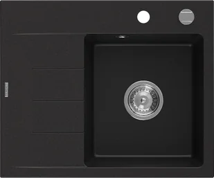 Mexen Ben zlewozmywak granitowy 1-komorowy z ociekaczem lewy 600 x 500 mm, czarny, syfon chrom - 6522605000-77 - Zlewozmywaki - miniaturka - grafika 1