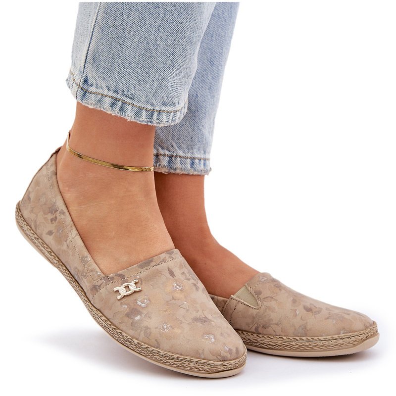 Eleganckie Zamszowe Espadryle W Kwiaty Damskie Zazoo 10177 Beżowe-37