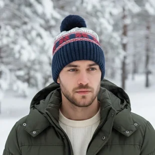 Ocieplana czapka zimowa z pomponem granatowa ST-563A - Czapki damskie - miniaturka - grafika 1