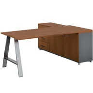 Stoły warsztatowe - B2B Partner Biurowy stół roboczy PRIMO STUDIO z szafką po lewej, blat 1800 x 800 mm, szary / czereśnia 498088 - miniaturka - grafika 1