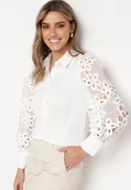 Koszule damskie - Biała Koszula z Ażurowymi Rękawami Tureia - miniaturka - grafika 1
