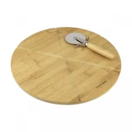 Deski do krojenia - Deska bambusowa do pizzy z nożem 32 cm 1344 - miniaturka - grafika 1