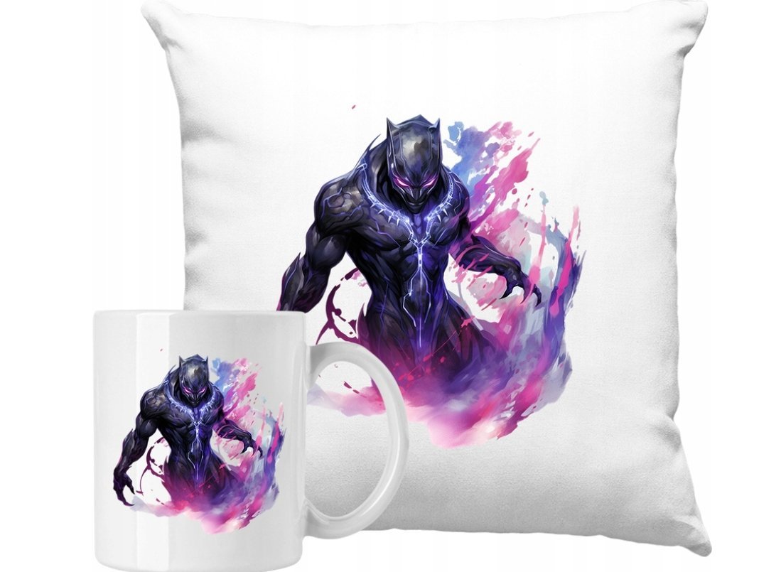 ZESTAW PODUSZKA + KUBEK Czarna pantera Black Panther Prezent +IMIĘ #2