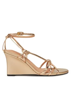 Tommy Hilfiger Sandały Metal Leather Knots Wedge Sandal FW0FW08801 Złoty - Sandały damskie - miniaturka - grafika 1