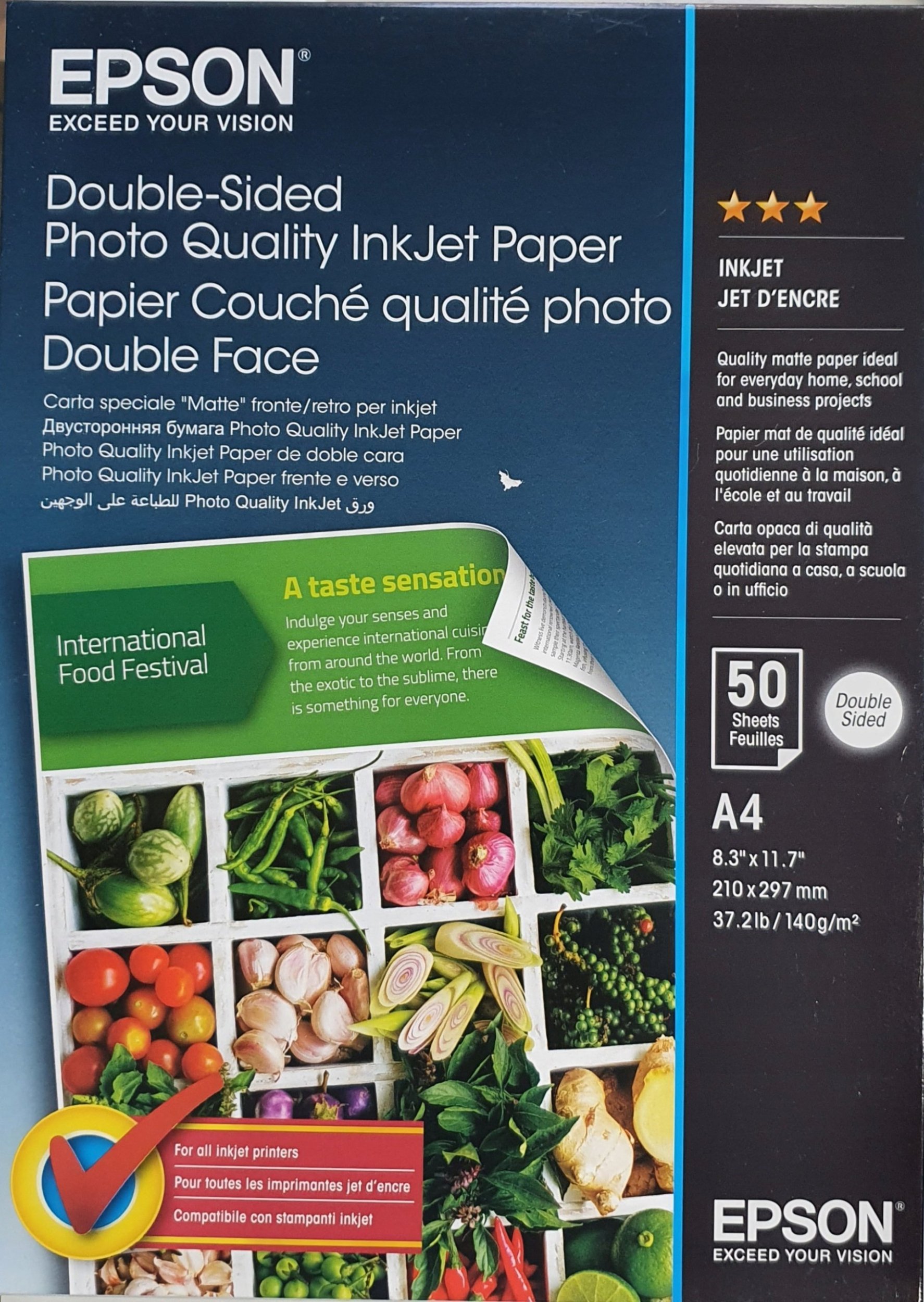 Epson Epson Double-Sided Photo Quality Inkjet Paper - Matt - A4 210 x 297 mm - 140 g/m2 - 50 Blatt Fotopapier - fur EcoTank ET-2650, 2750, 2751, 4750, WorkForce Pro RIPS WF-C879, WF-C5790