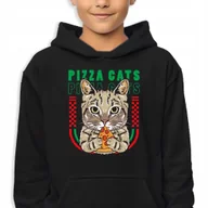 Bluzy dla dziewczynek - Bluza Dziecięca Z Kapturem Czarna Pizza Cats Wysoka Jakość Mix Wzory 152 Cm - miniaturka - grafika 1