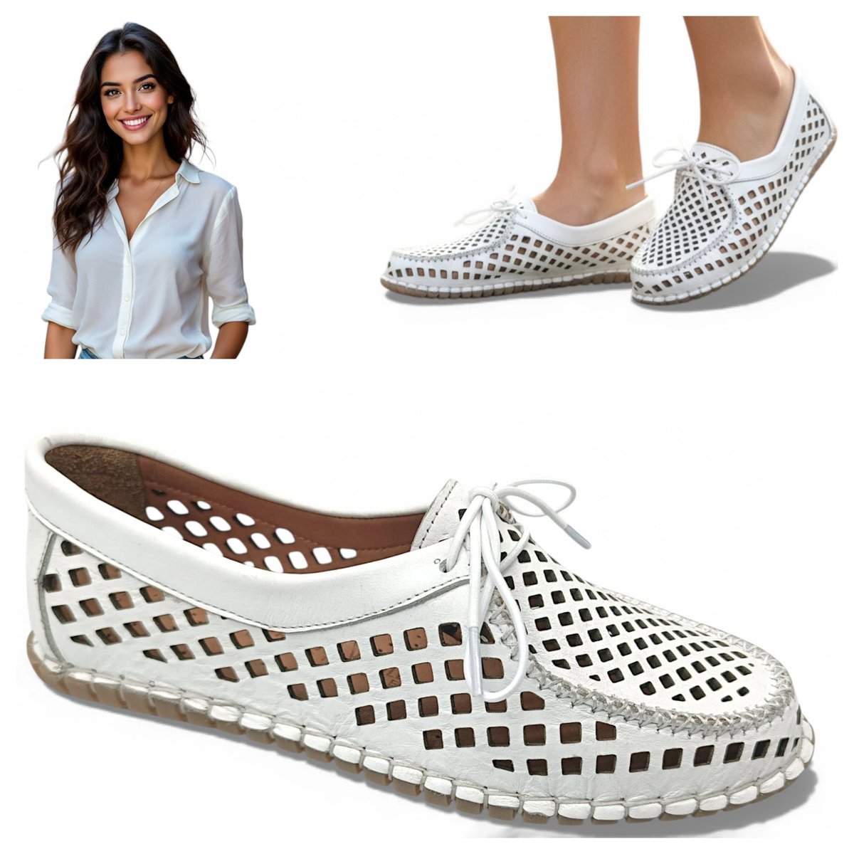 Półbuty Damskie SKÓRZANE Eleganckie Ażurowe Mokasyny Lato Loretta Vitale 39