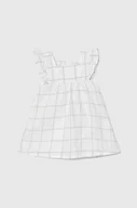 Sukienki i spódniczki dla dziewczynek - United Colors of Benetton sukienka lniana niemowlęca kolor biały mini rozkloszowana - miniaturka - grafika 1