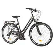 Rowery - Rower trekkingowy INDIANA X-Road 1.0 D17 28 cali damski Czarno-zielony - miniaturka - grafika 1