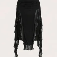 Spódnice - TEMU Elegancka sukienka damska asymetryczna z falbaną - Rozkloszowany dół z warstwowymi falbanami, nieprześwitujący materiał na imprezy, do biura, na - miniaturka - grafika 1