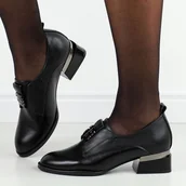 Półbuty damskie - Czarne skórzane półbuty damskie na obcasie Vinceza 58349 - miniaturka - grafika 1