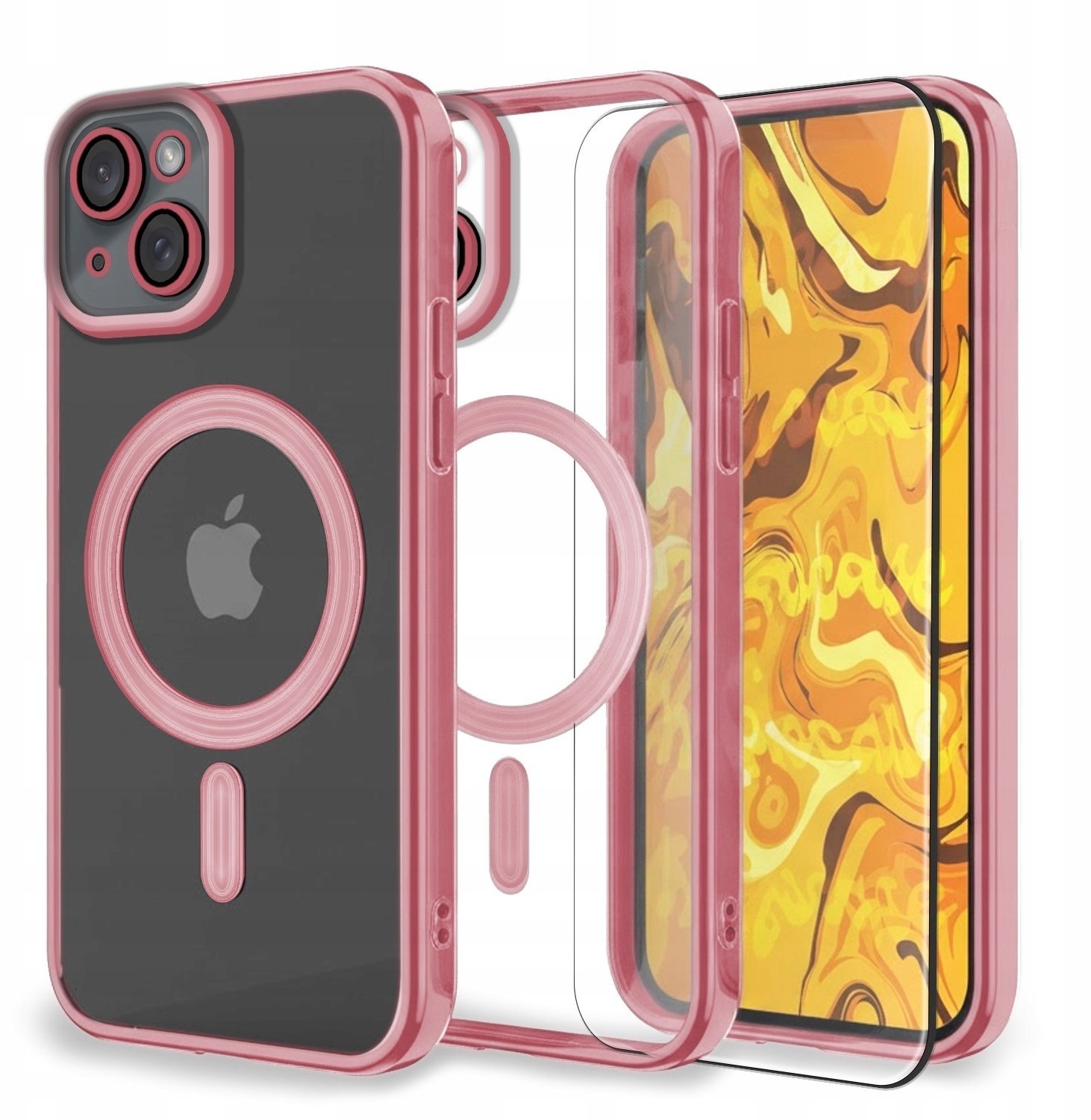 Etui Do Apple iPhone 14 Do Magsafe, Różowe, Metal, Clear, Ochronne Szkło