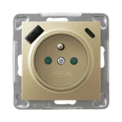 Gniazdka elektryczne - Ospel gniazdo pojedyncze z ładowarką USB A+C IMPRESJA - złoty metalik - miniaturka - grafika 1