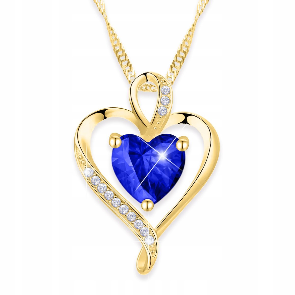 Złoty Naszyjnik z Kryształowym Sercem Niebieskie Serce Love SREBRO 925