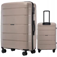 Walizki - WINGS Duża WALIZKA beżowa BAGAŻ rejestrowany NA 4 KÓŁKACH z zamkiem TSA - miniaturka - grafika 1