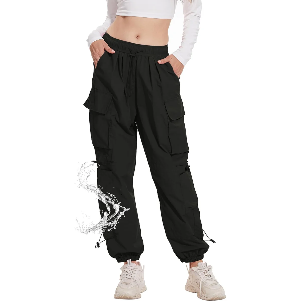 Damskie Spodnie Cargo Trekkingowe Sportowe Casual Wodoodporne Czarne XL
