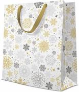 Opakowania i torebki na prezenty - Torebka prezentowa Płatki Śniegu złote na Boże Narodzenie duża - 1 szt. - miniaturka - grafika 1