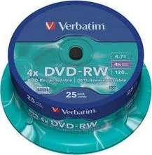 Verbatim DVD-RW 4.7 GB 4x 25 sztuk 252960 - Nośniki danych - miniaturka - grafika 1