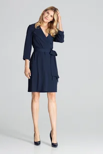 Elegancka SUKIENKA wiązana na boku | z kołnierzykiem | Granatowa L - Sukienki Elegancka SUKIENKA wiązana na boku | z kołnierzykiem | Granatowa L - Sukienki - miniaturka - grafika 1