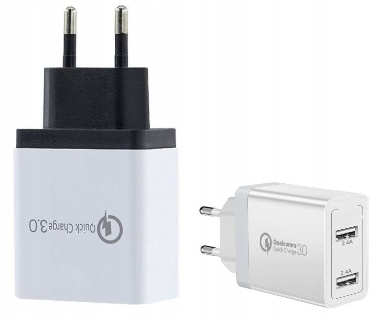 ŁADOWARKA Sieciowa Podróżna 2xUSB SZYBKIE ŁADOWANIE Kostka QC3.0 2.1A 4468