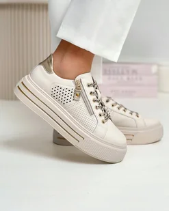 Filippo Buty Damskie Dp6704 Wygodne Skórzane Beżowe 40 Sneakersy - Sneakersy damskie - miniaturka - grafika 1