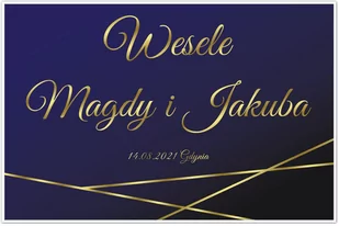 Plakat Weselny personalizowany granatowo-złoty - 90x60 cm - Wesele i ślub - miniaturka - grafika 1
