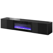 Szafki RTV - Szafka RTV SLIDE 200K z kominkiem elektrycznym 200x40xH37 cała w czarnym połysku - miniaturka - grafika 1