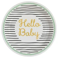 Dekoracje i nakrycia stołu na imprezę - Amscan, Talerze, Hello Baby, Okrągłe, Papier, 22,8 cm, 8 sztuk - miniaturka - grafika 1