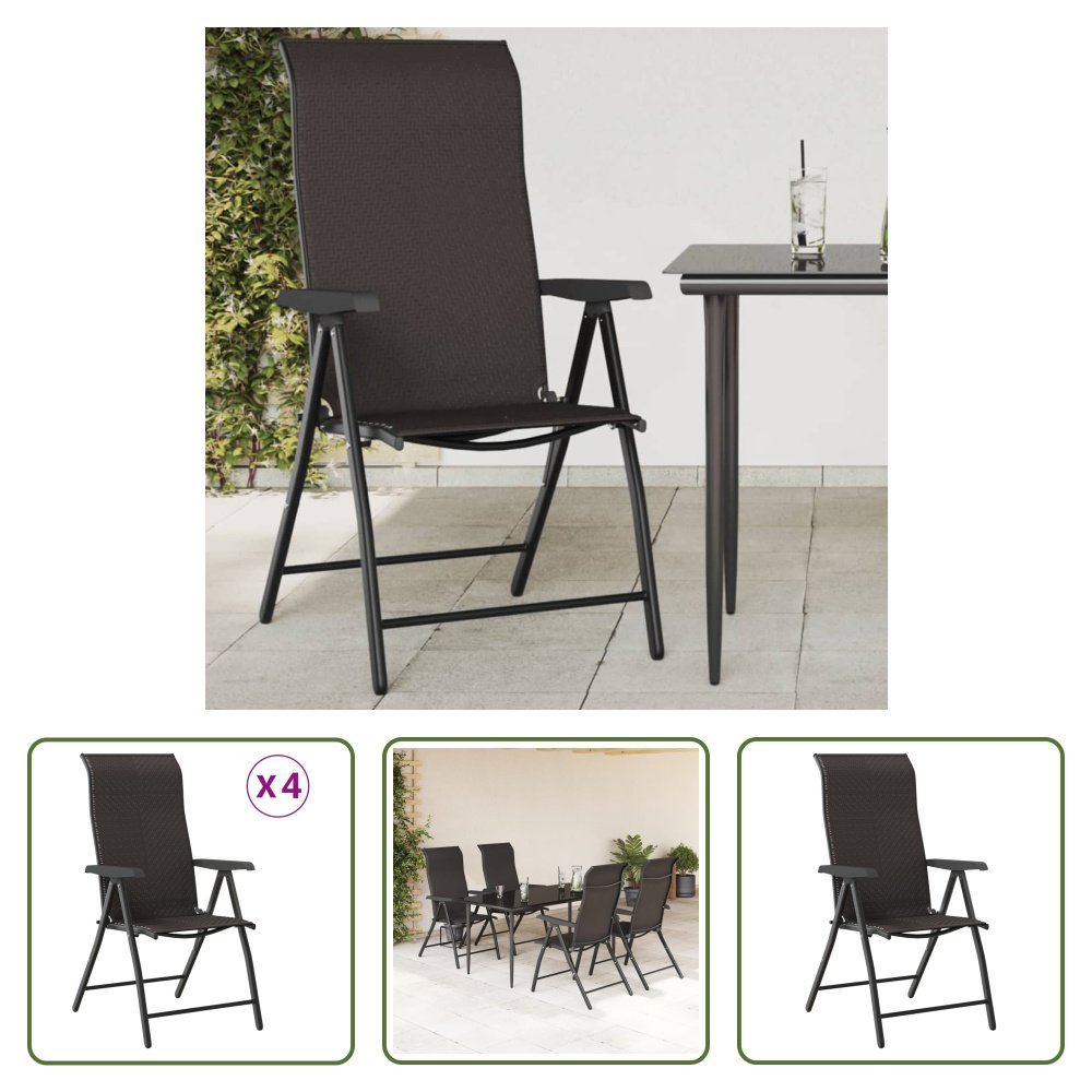 The Living Store Krzesła ogrodowe 4 szt. Składane Czarny Kawa Brązowy Poli Rattan