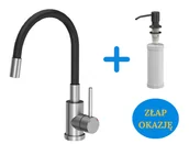 Baterie kuchenne - Quadron POP Bateria zlewozmywakowa stalowa MAGGIE z elastyczną czarną wylewką plus dozownik okrągły do płynu KEIRA kolor pure carbon - miniaturka - grafika 1