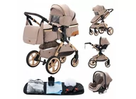 Wózki dziecięce - LEKKI WÓZEK DZIECIĘCY WIELOFUNKCYJNY V9+ 3w1 4w1 GONDOLA SPACERÓWKA FOTELIK NOSIDEŁKO BEŻOWY - miniaturka - grafika 1
