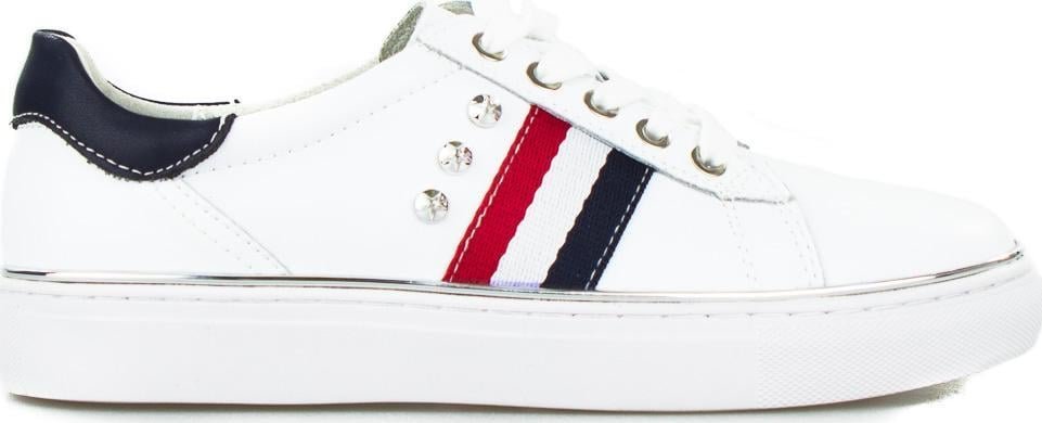 Estetino Tenisówki skórzane z granatową cholewką białe Vinceza-40