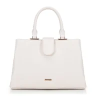 Torebki damskie - Damski kuferek z imitacji skóry dwukomorowy kremowy - miniaturka - grafika 1